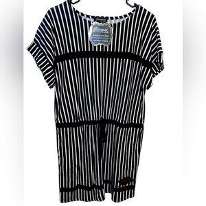 𝅺gameday COUTURE STRIPED BLACK & WHITE RAZORBACK DRESS ELASTIC WAIST SIZE LARGE